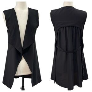 Everybody Talks Waterfall Collar Vest With Sheer Panel Back SZ S Black